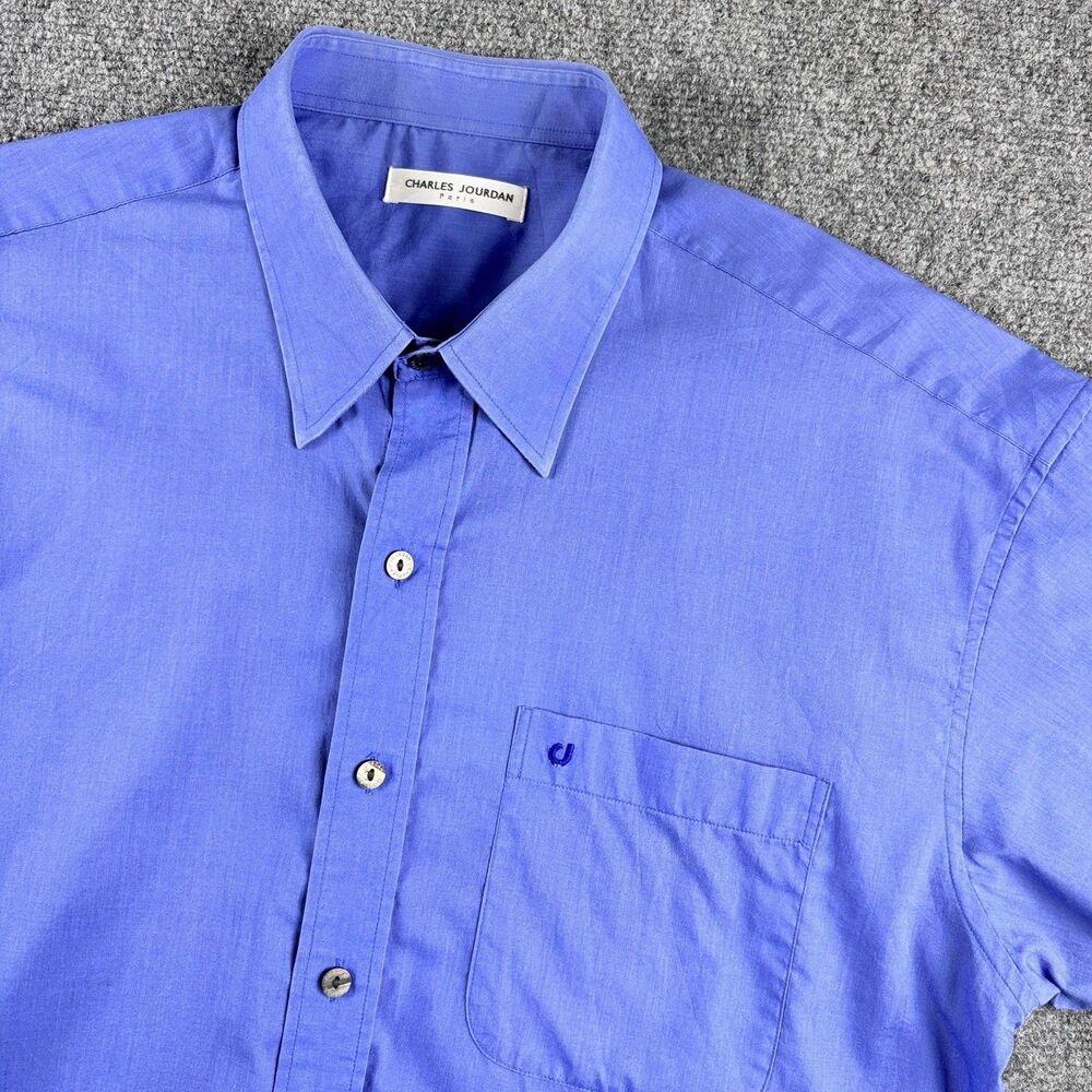 Charles Jourdan Shirt Mens US L Blue Pocket Logo Short Sleeve